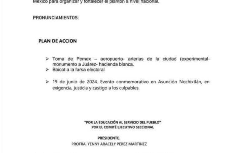 Anuncia Sección 22 toma deaeropuerto, Pemex y casetas este lunes