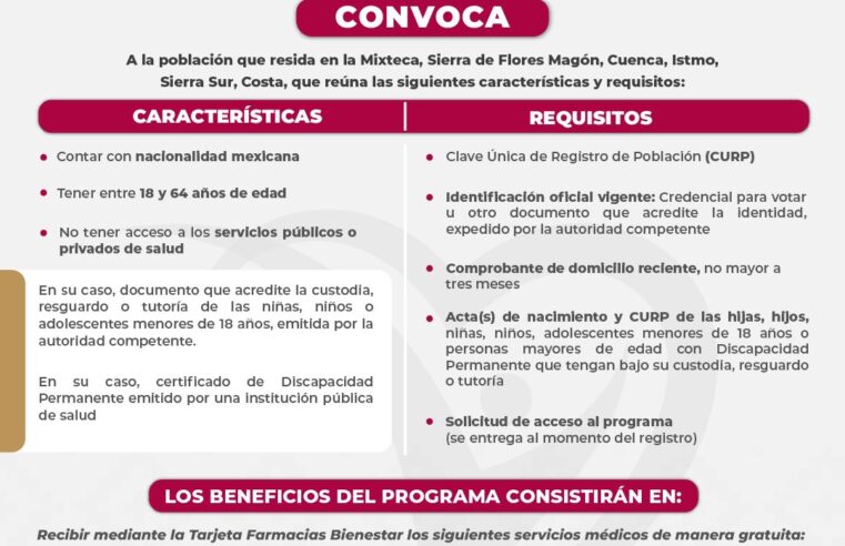 Convocan a la población a inscribirse al programa Farmacias Bienestar