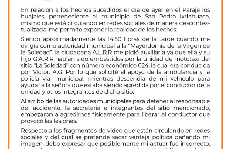 Roberto Pérez Delgado se separa del cargo como Presidente Municipal de San Pedro Ixtlahuaca