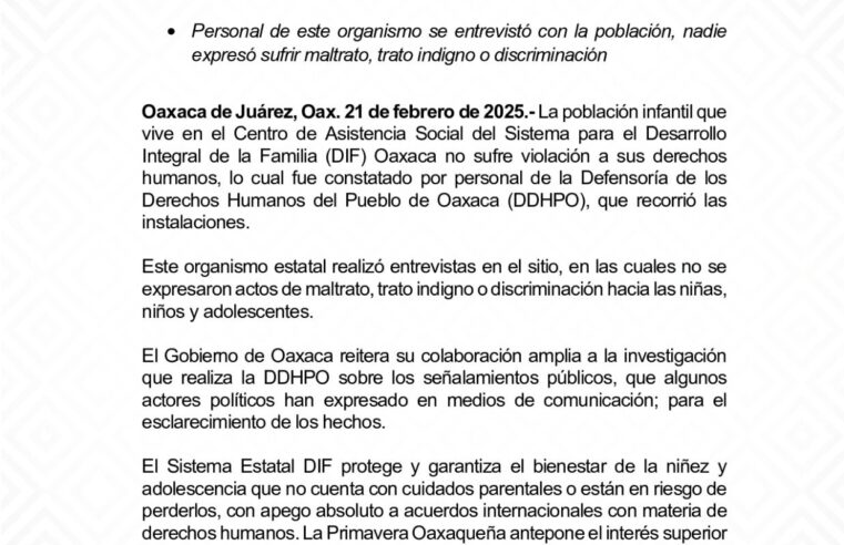Confirma DDHPO protección integral a niñez y adolescencia en Centro de Asistencia Social del DIF Oaxaca