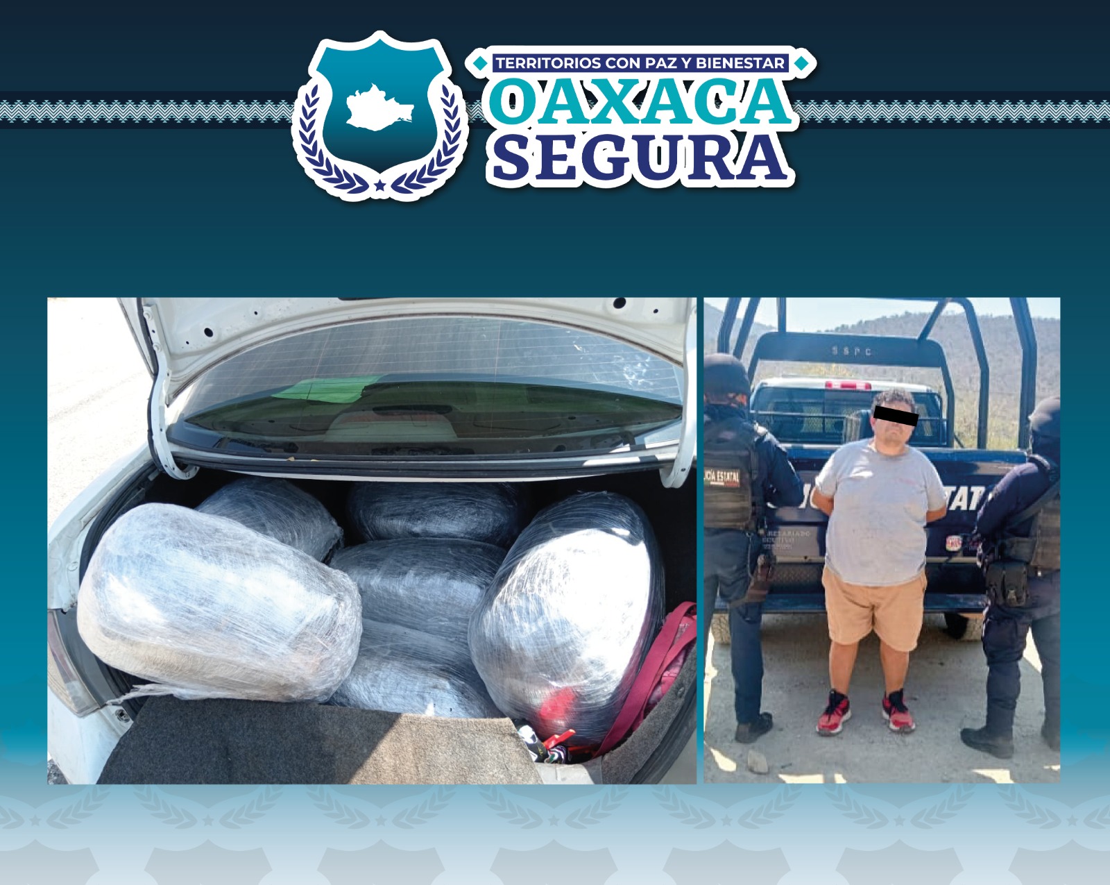 Policía Estatal asegura a masculino con más de 40 kilos de marihuana en San Pedro Totolápam