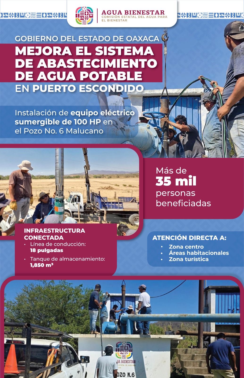 Gobierno de Oaxaca mejora el sistema de abastecimiento de agua potable en Puerto Escondido.
