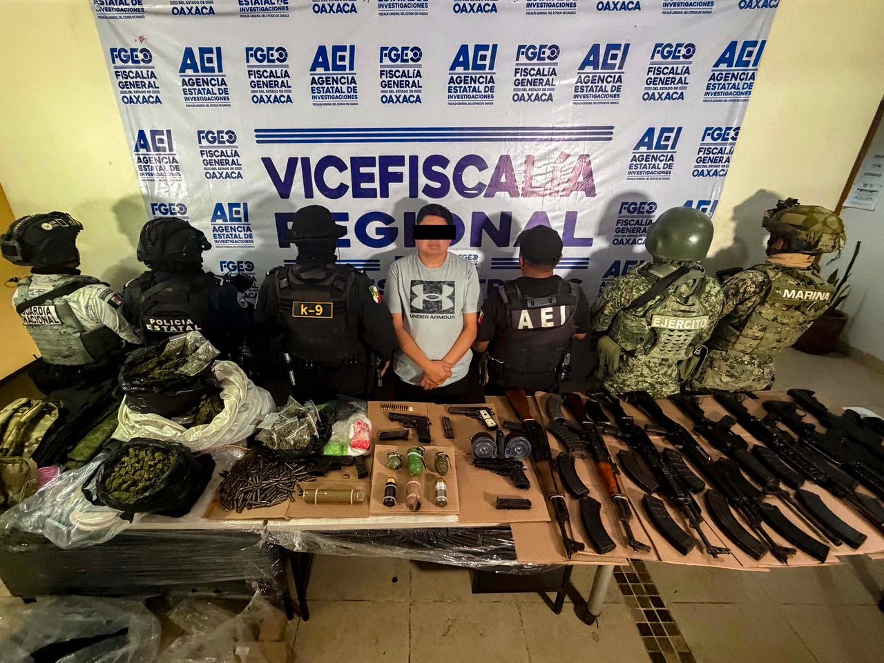 Capturan a objetivo prioritario integrante de célula criminal; aseguran drogas, armas de alto poder, granadas y explosivos