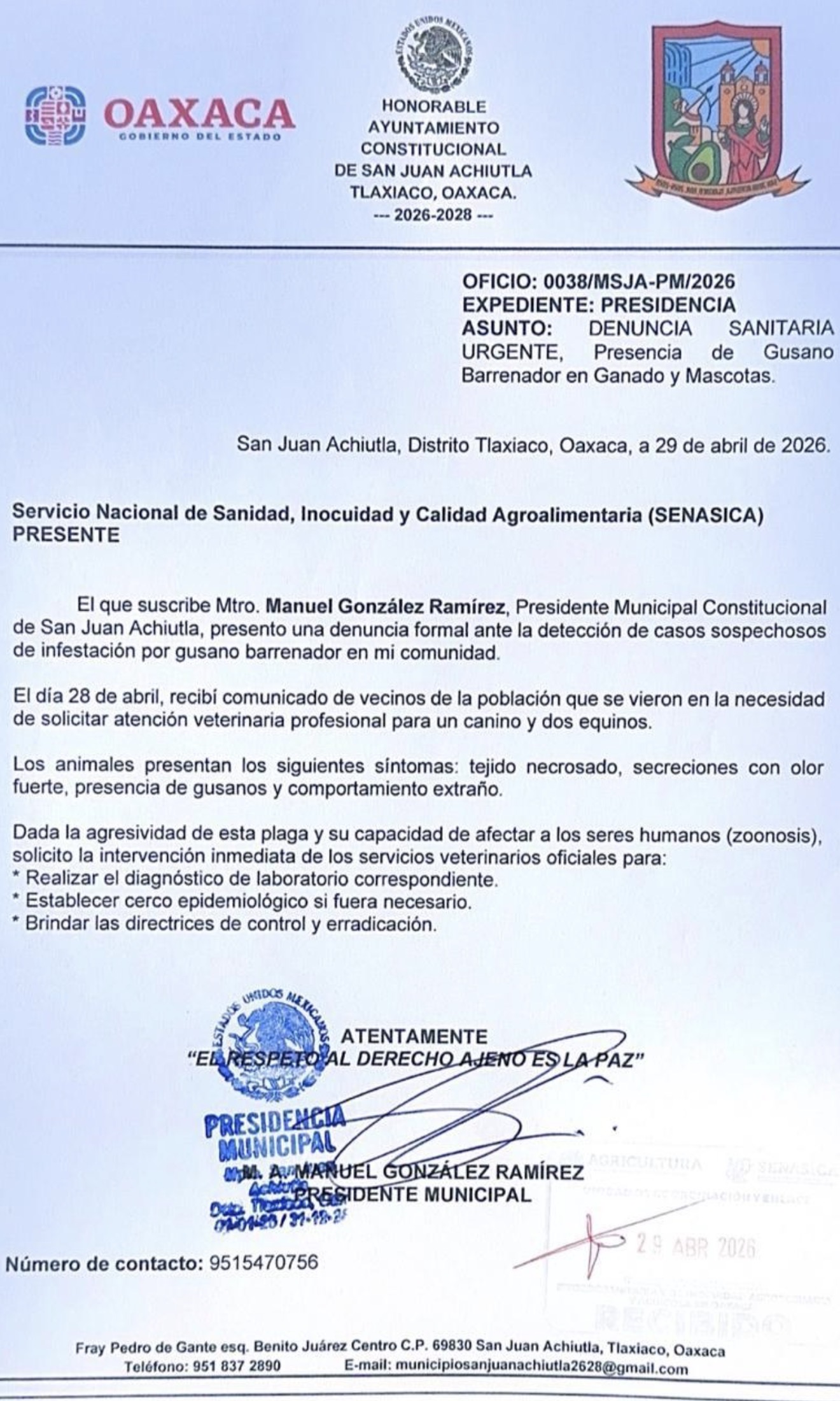Autoridades de Achiutla, Tlaxiaco piden apoyo urgente ante posibles casos de Gusano Barrenador