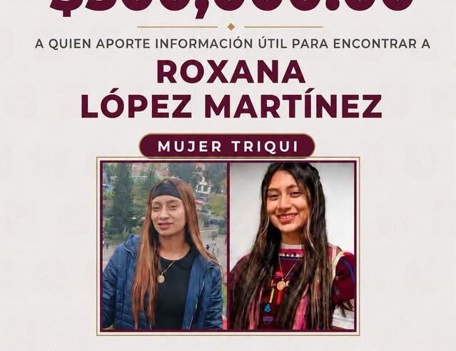 Ofrecen 500 mil pesos por información para localizar a Roxana López en Oaxaca